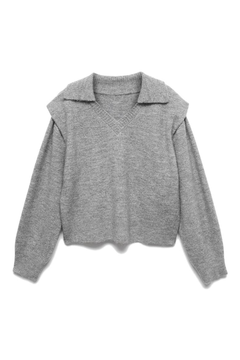 Padded Shoulder Polo Sweater, Alternate, color, GREY