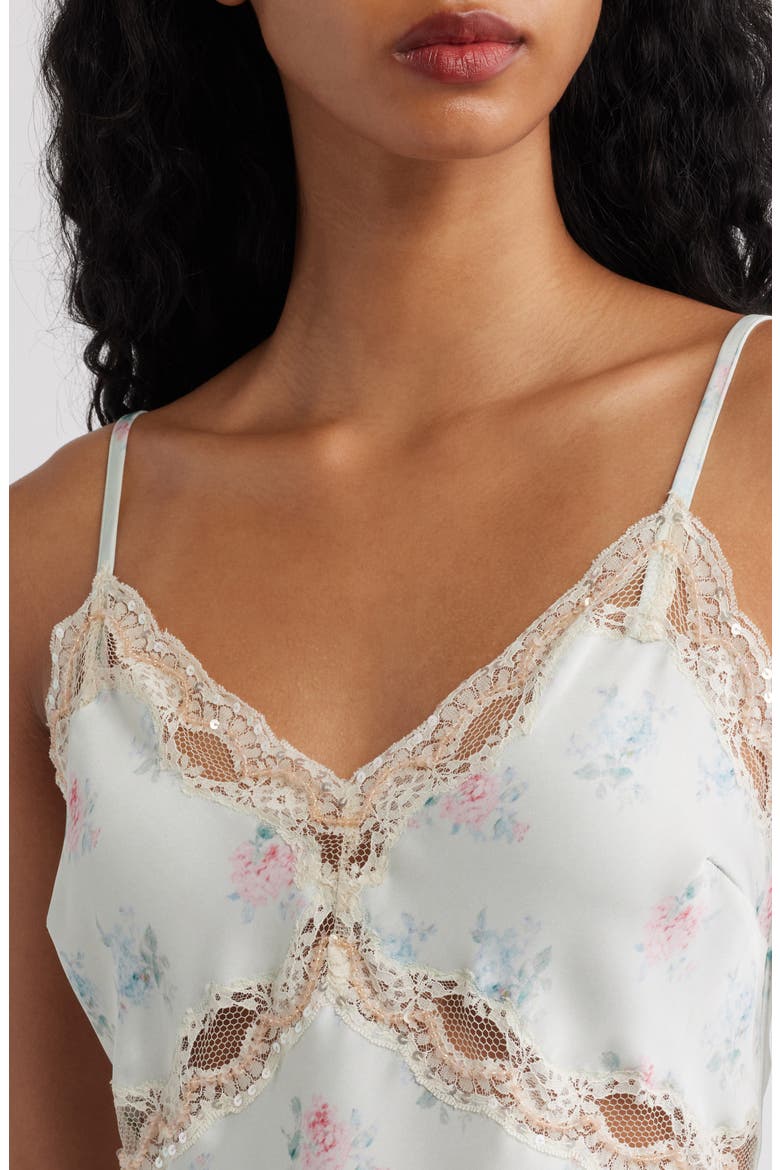 Lamora Lace Trim Satin Camisole, Alternate, color, EUCALYPTUS