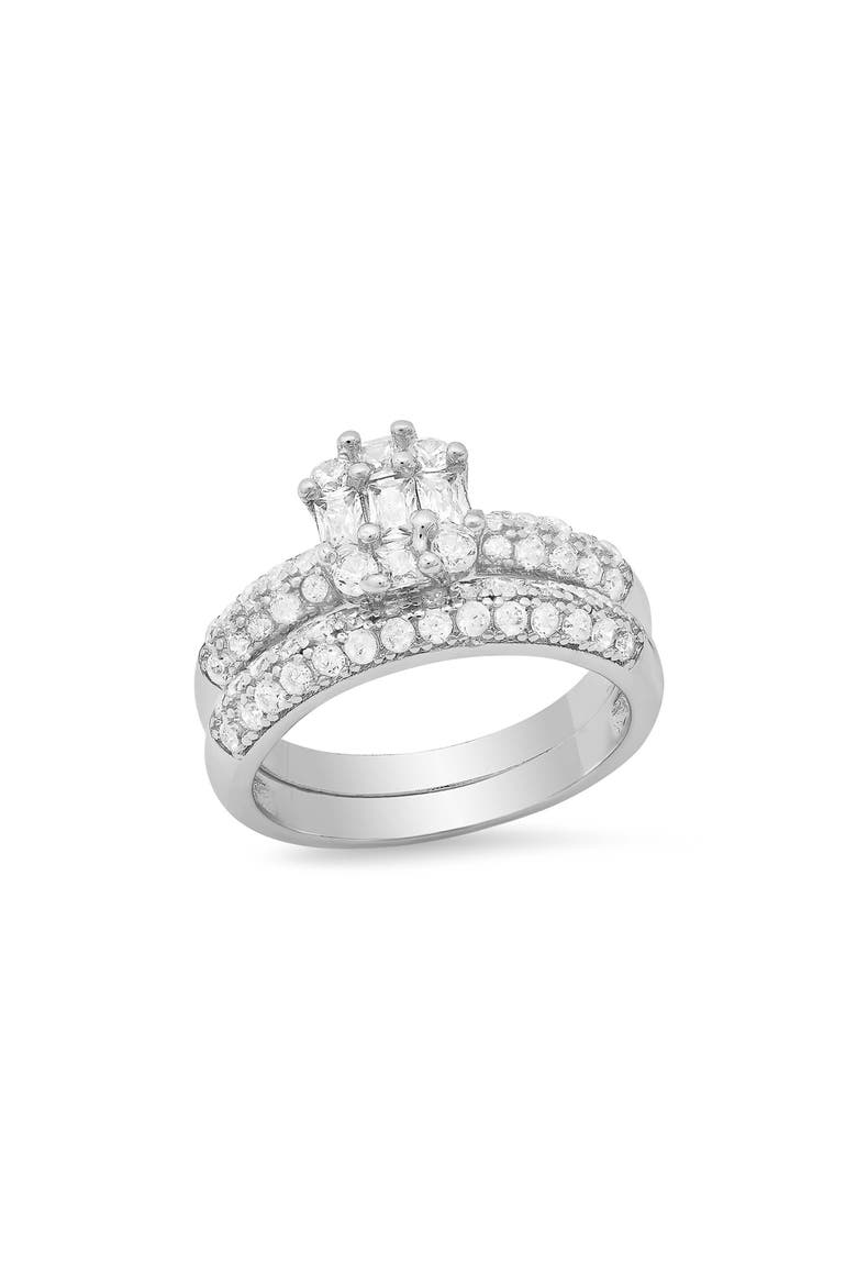 18k White Gold Plated 2-Piece Ring Set, Main, color, SILVER