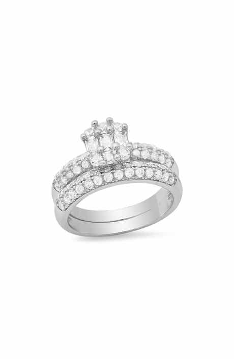 18k White Gold Plated 2-Piece Ring Set