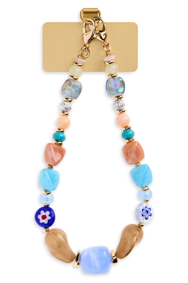 Beaded Phone Strap, Main, color, BLUE MULTI- GOLD
