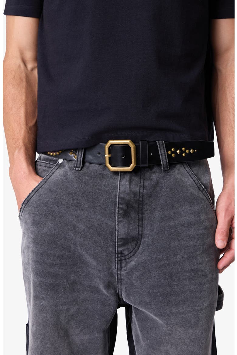 Mojave Cow Print Leather Belt, Alternate, color, BLACK/ COW PRINT
