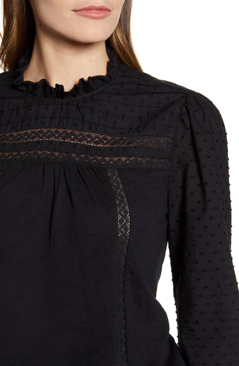 Caslon<sup>®</sup> Pintuck Lace Detail Long Sleeve Cotton Blouse, Alternate, color,