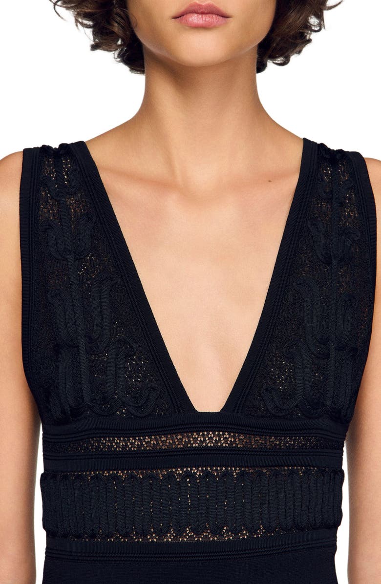 SANDRO Ruffled knit maxi dress, Alternate, color, Black