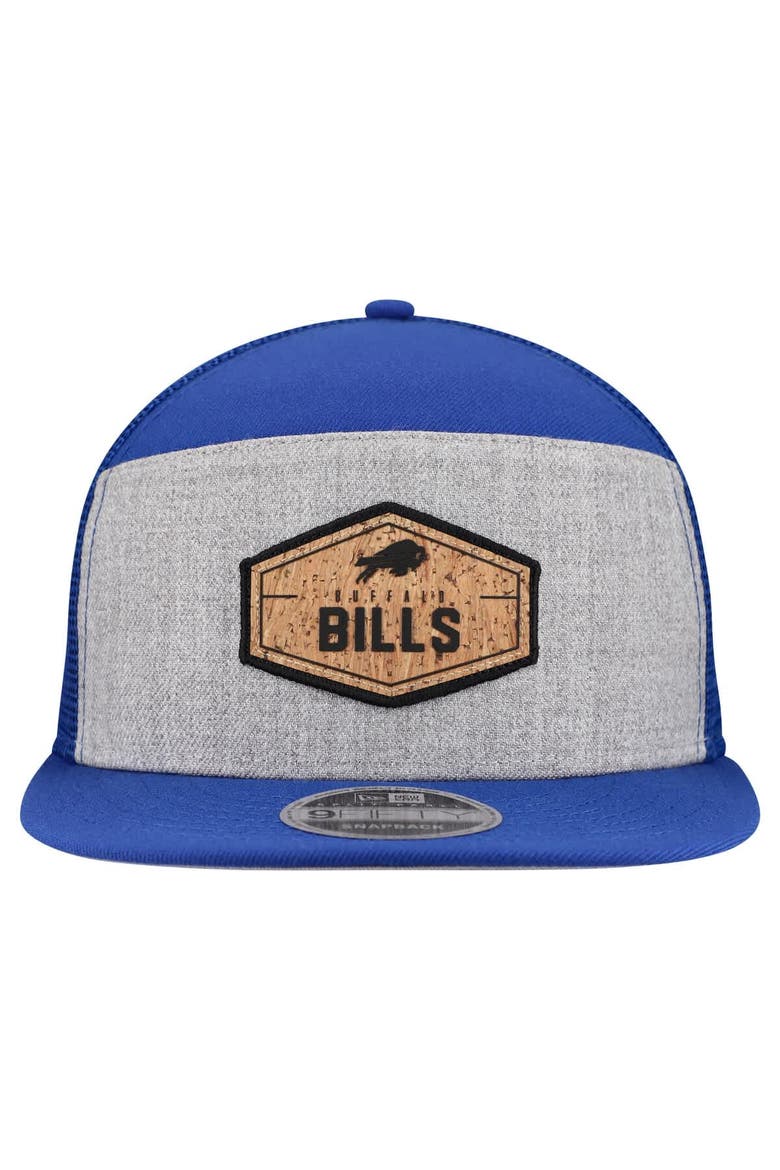 Men's New Era  Gray/Royal Buffalo Bills Cork Split Panel 9FIFTY Trucker Snapback Hat, Alternate, color, Gray