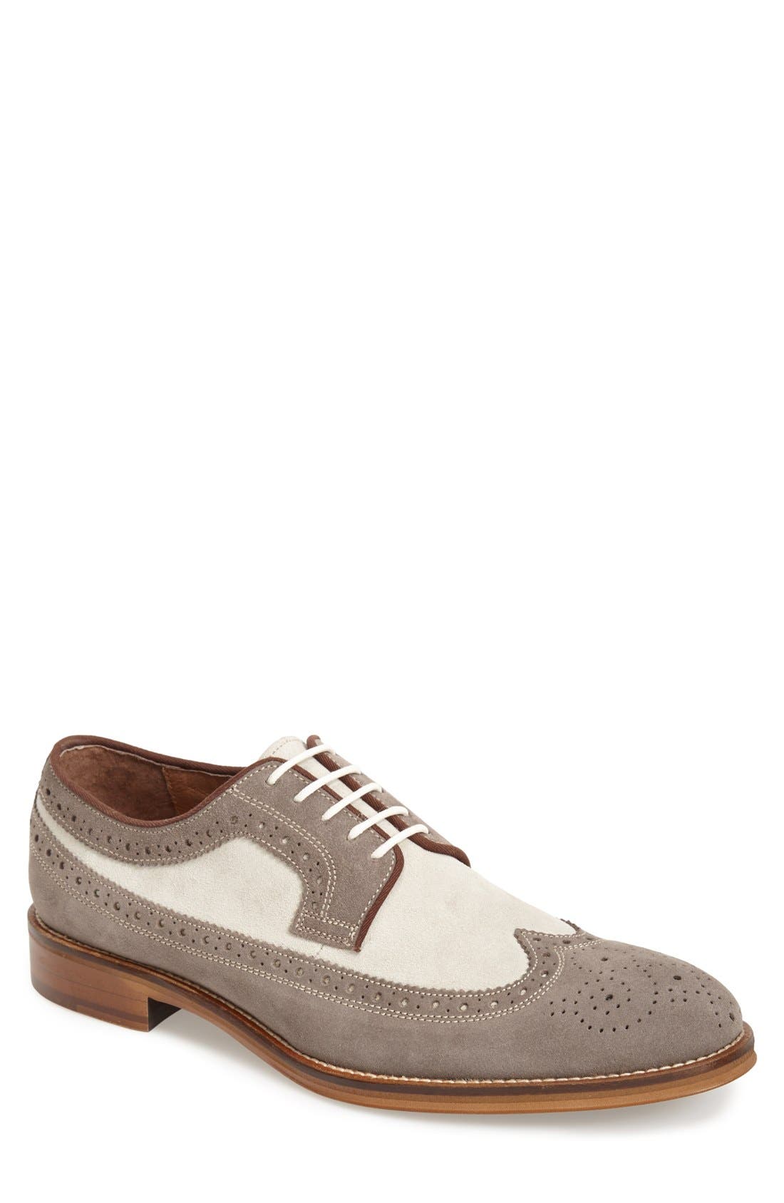 Conard Wingtip, Main, color, GRAY/ OFF WHITE SUEDE