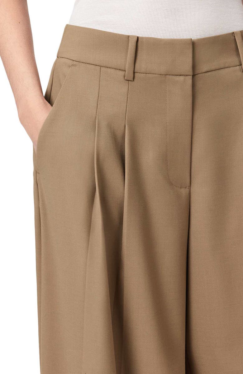 AllSaints Poppy Stretch Wool Blend Wide Leg Trousers, Alternate, color, Sand Brown
