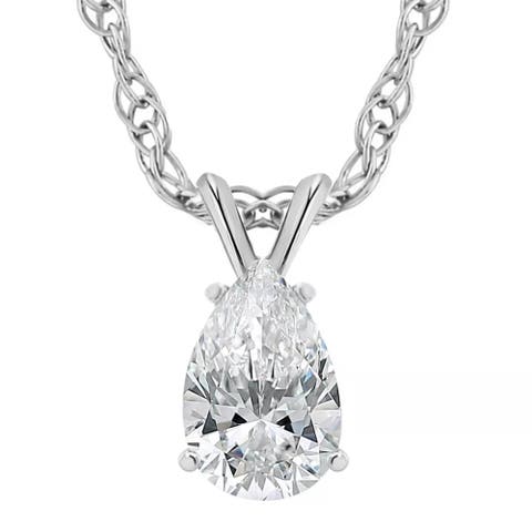 1Ct Pear Solitaire Diamond Pendant Necklace 14k Gold