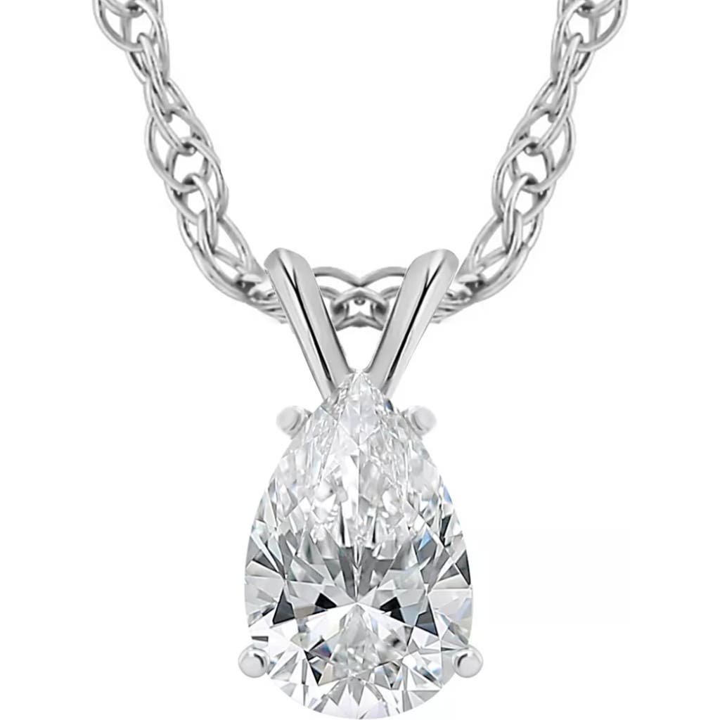 Bliss Diamond 1ct Pear Solitaire Diamond Pendant Necklace 14k Gold In Silver