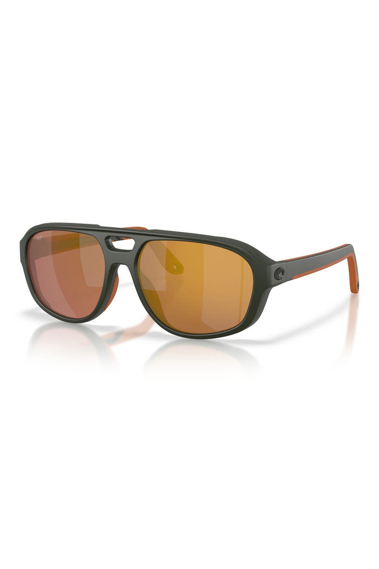 Street Heat 55mm Polarized Mirrored Rectangular Sunglasses, Alternate, color, MATTE OLIVE / GOLD MIRROR
