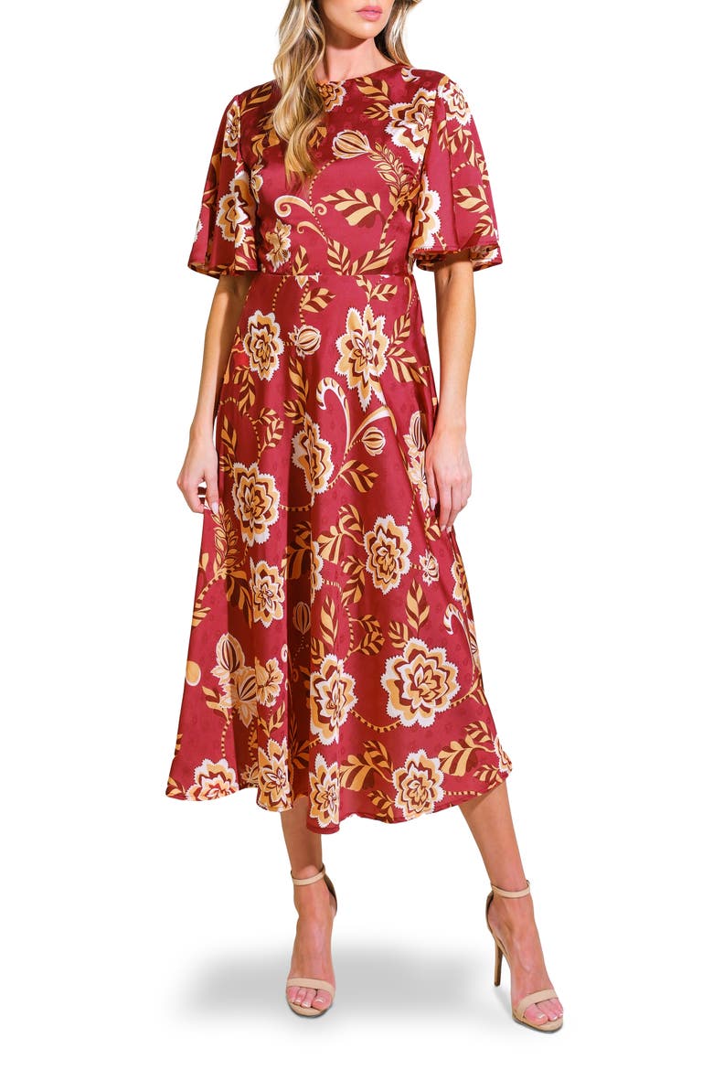 Print Midi Dress, Main, color, RED BURGUNDY