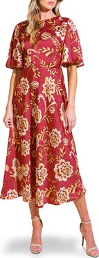 FLYING TOMATO Print Midi Dress