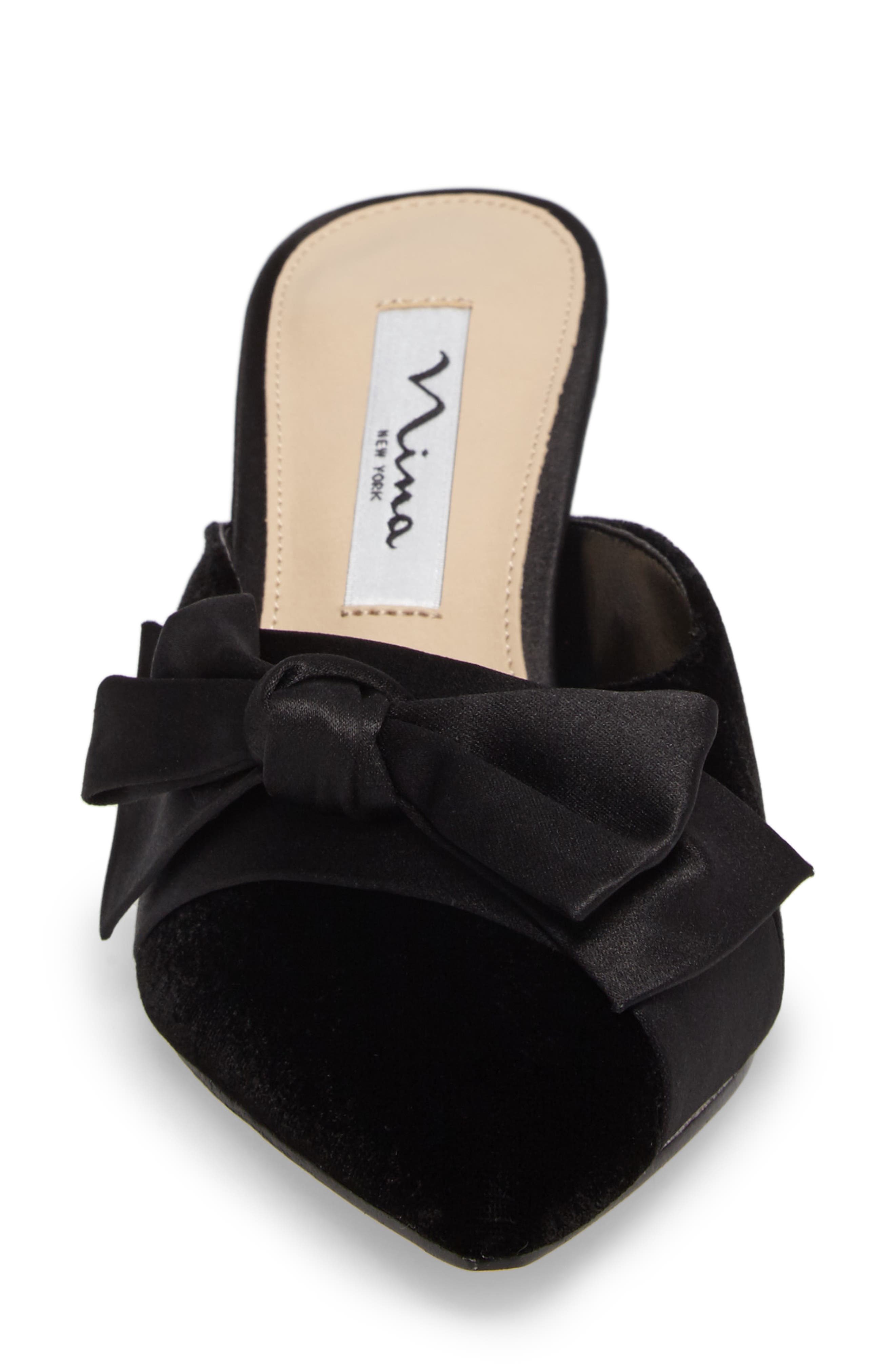 Timara Bow Mule, Alternate, color, BLACK SATIN
