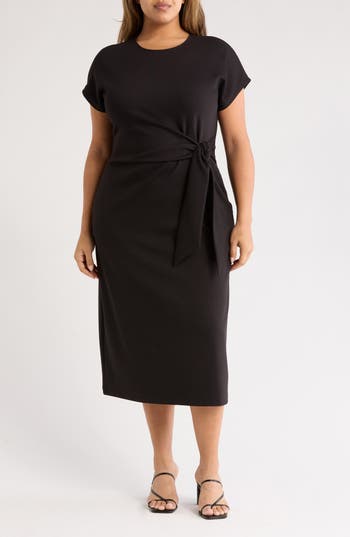 Nordstrom Tie Waist Midi Dress In Black