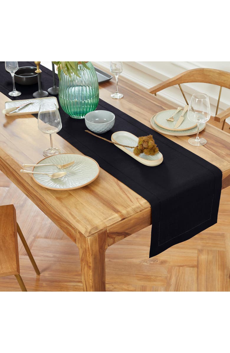 Solino Home Linen Table Runner - Medium Weight Hemstitch, Main, color, Black