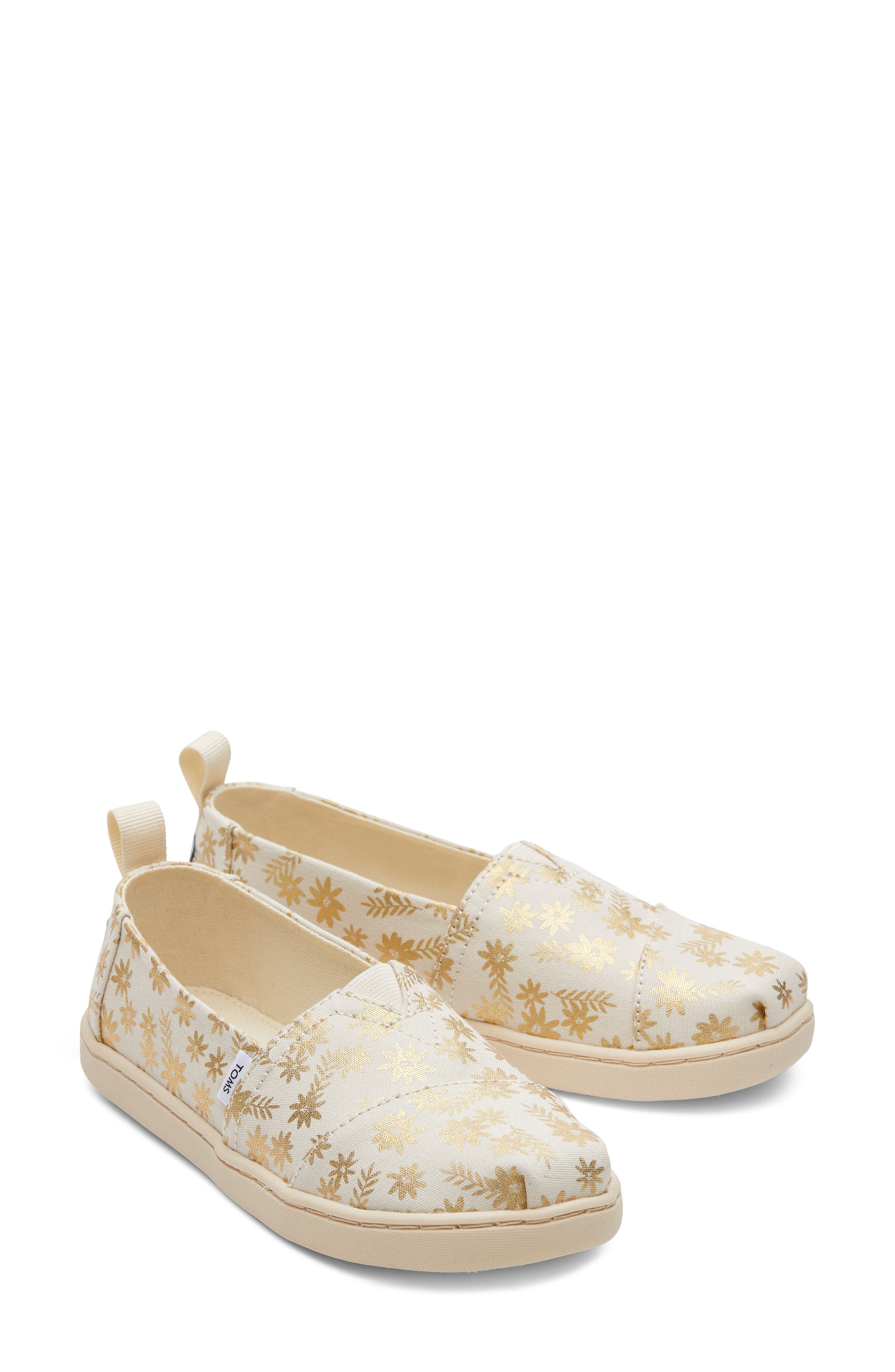 TOMS Kids' Metallic Floral Alpargata Slip-On, Alternate, color, 