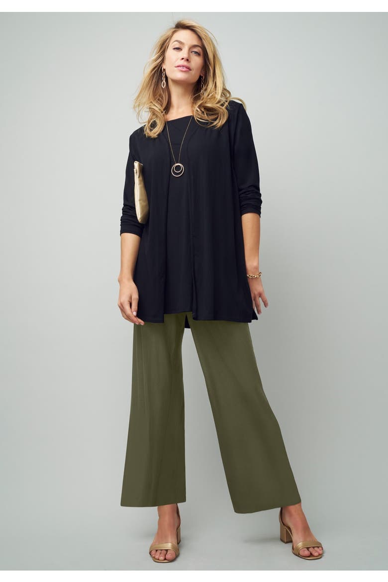 Everyday Stretch Knit Wide Leg Pant, Alternate, color, DARK OLIVE GREEN