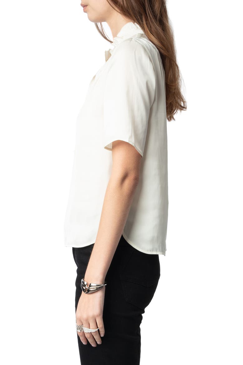 Topher Ruffle Neck Satin Popover Top, Alternate, color, FLAKE