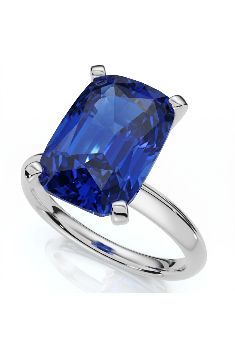 Certified 3.86Ct Blue Sapphire Elongated Cushion Engagement Ring Gold Lab Grown, Alternate, color, 14k White Gold