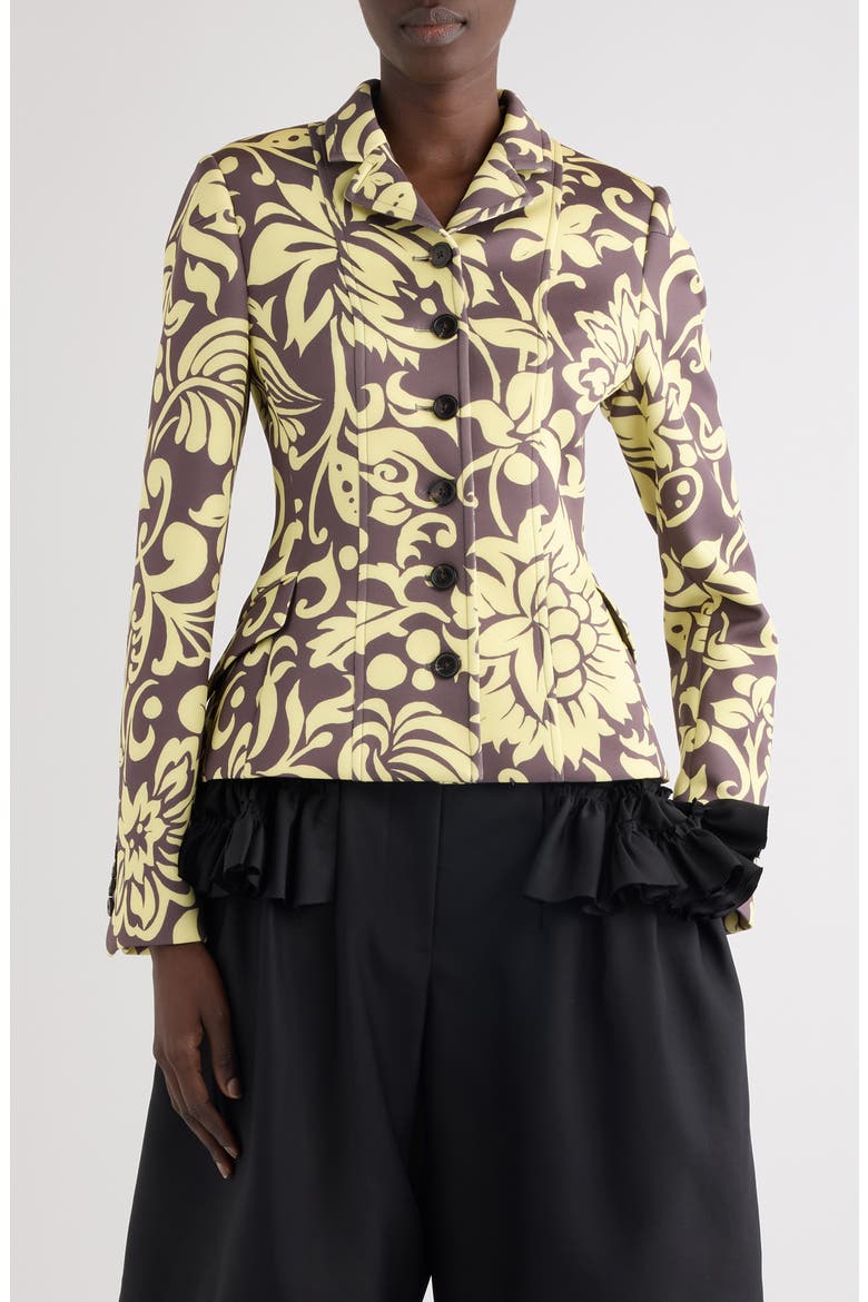 Belia Historical Floral Scuba Knit Jacket, Main, color, TAUPE