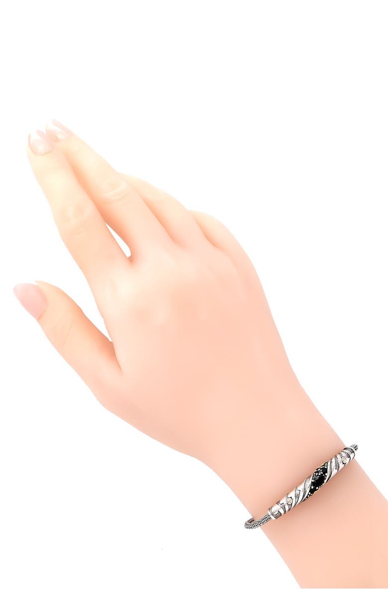 DEVATA Sterling Silver 18K Yellow Gold Accented Bali Filigree Black Spinel Charm Bracelet, Alternate, color,