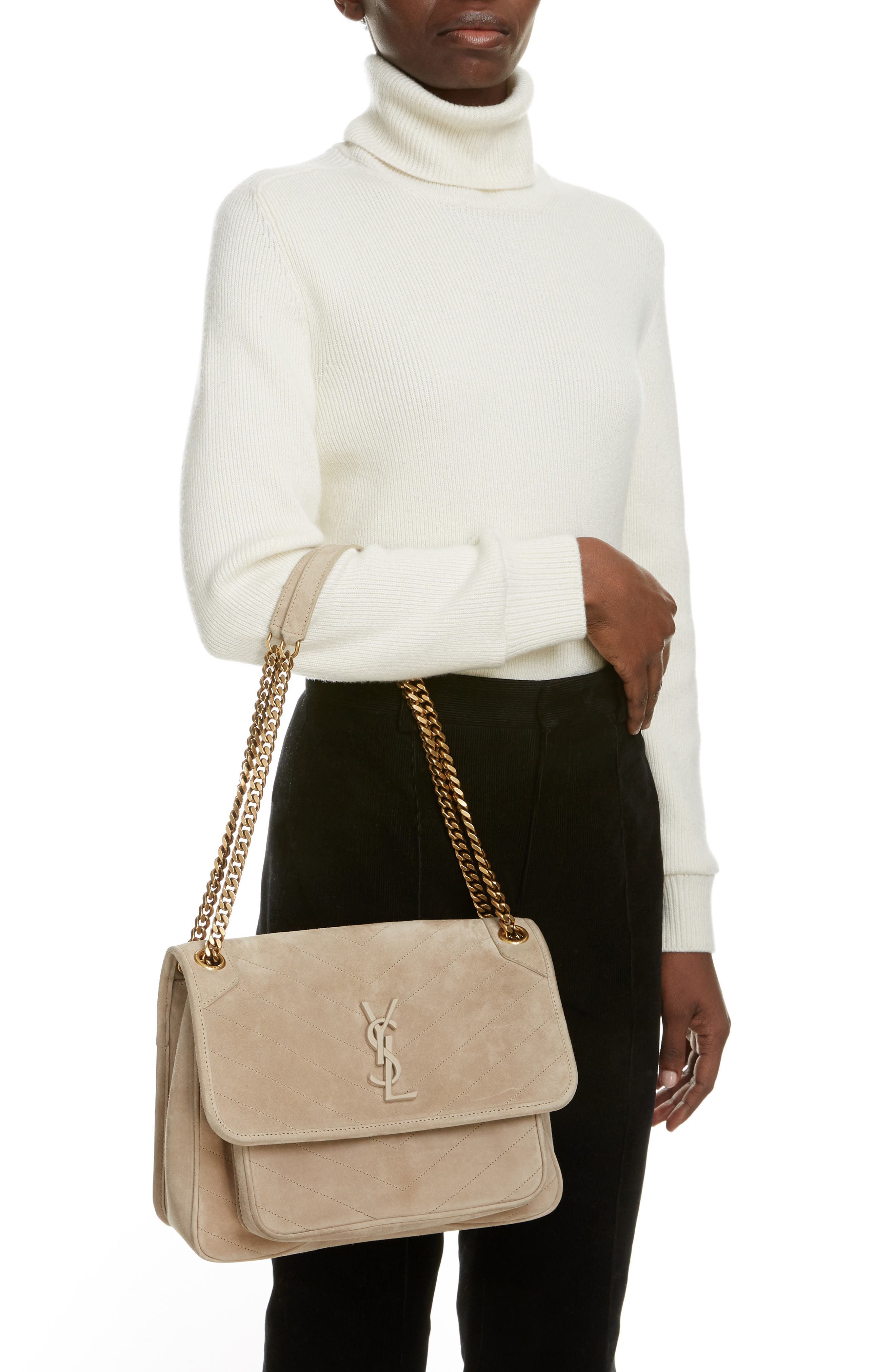Saint Laurent Medium Niki Suede Shoulder Bag, Alternate, color, 