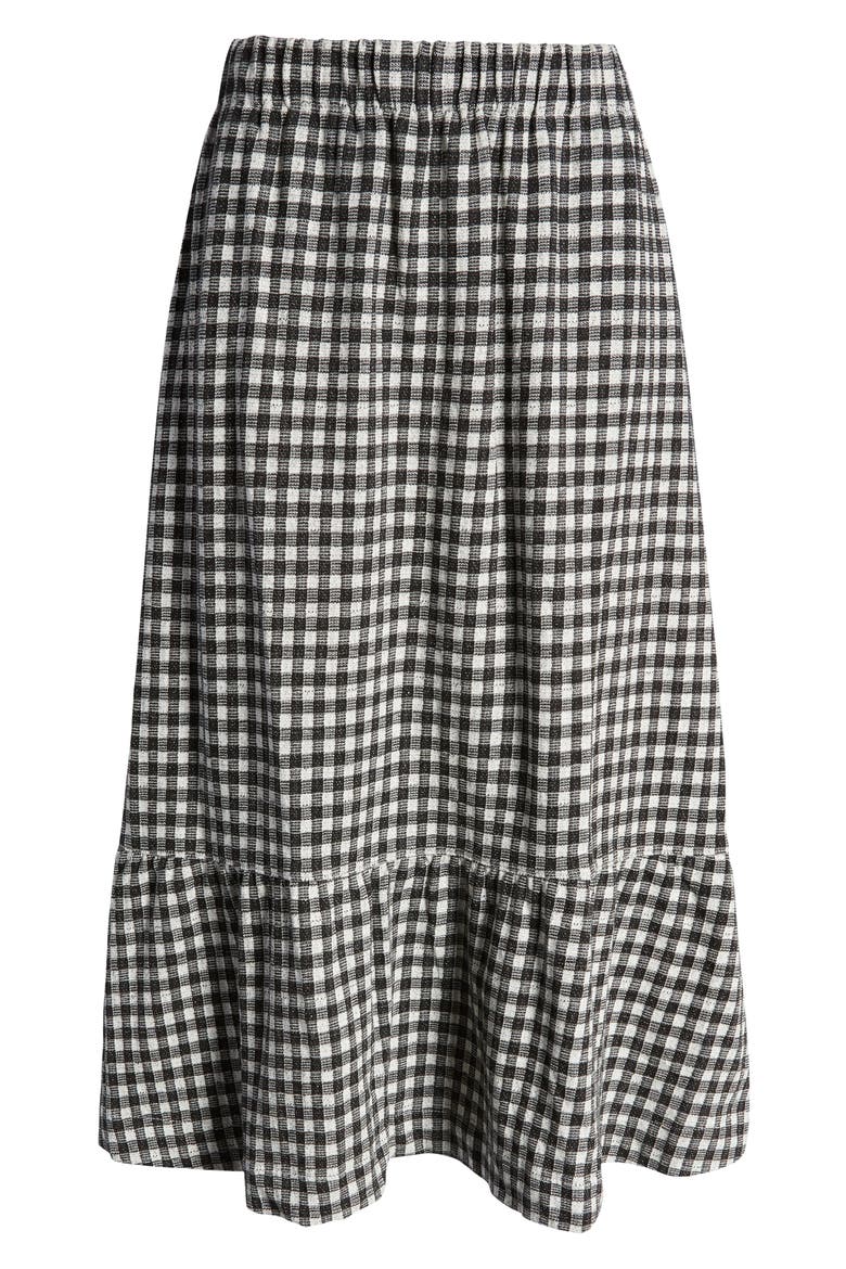 Gingham Seersucker Knit Pull-On Midi Skirt, Alternate, color, TRUE BLACK
