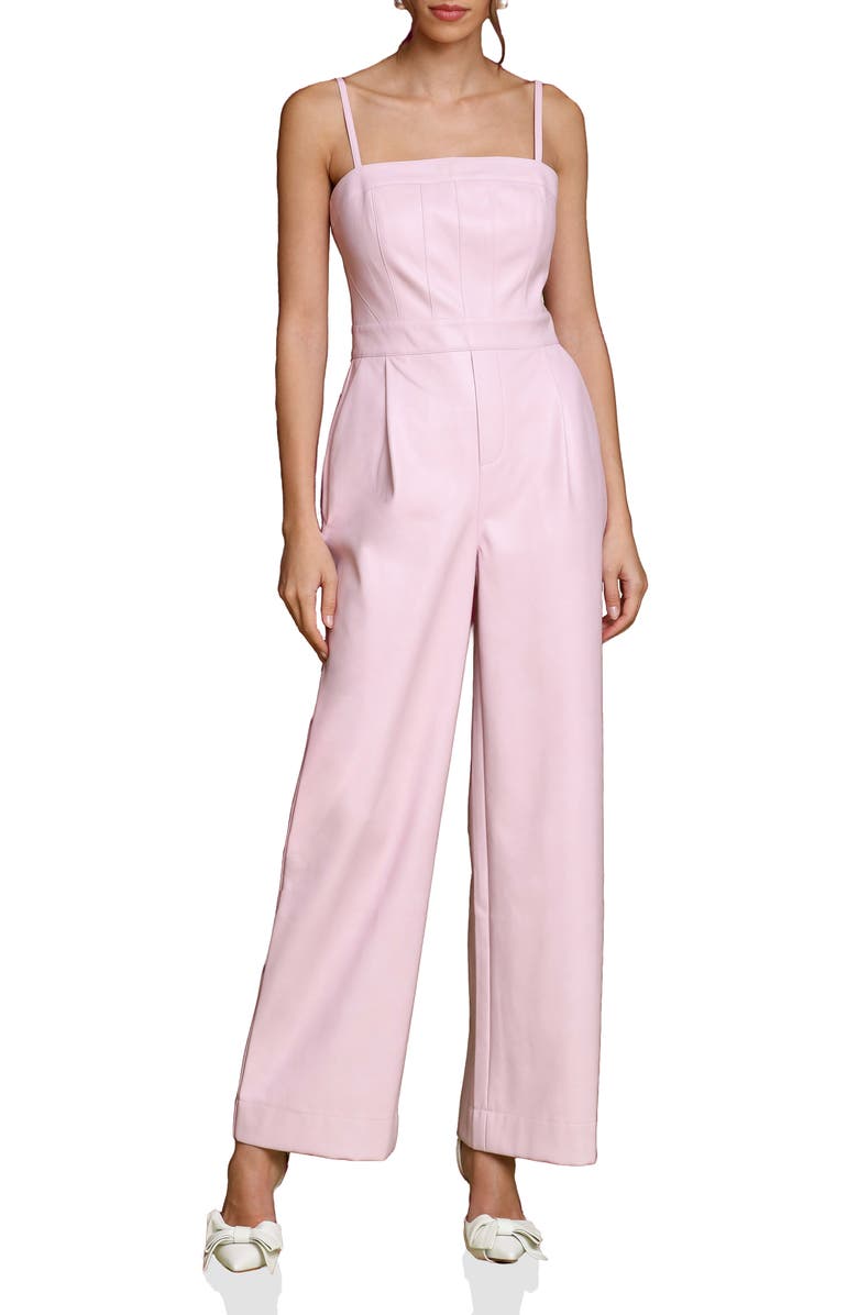 Avec Les Filles Wide Leg Faux Leather Jumpsuit, Main, color, 