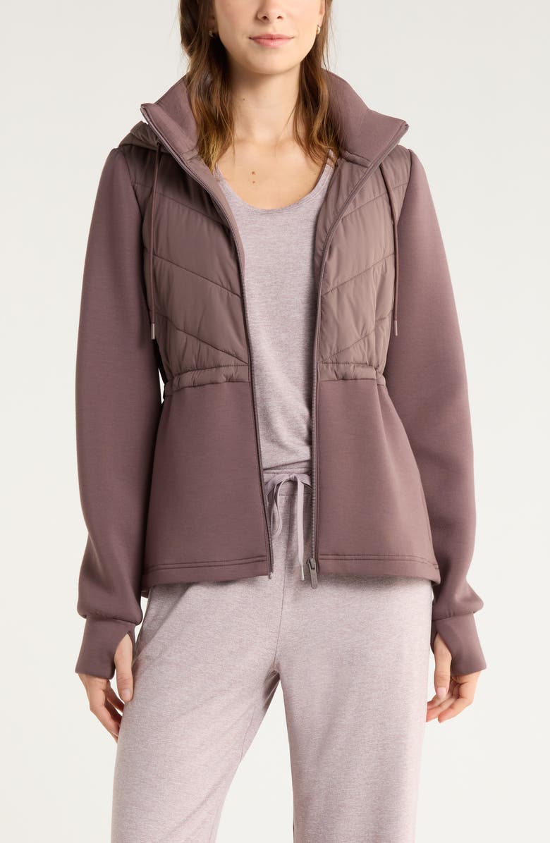Zella Quilted Scuba Knit Jacket, Main, color, Grey Plum