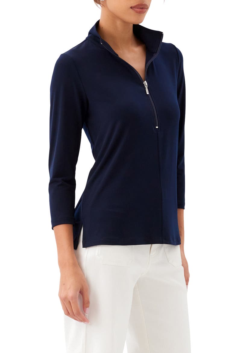 Quarter Zip Travel Jersey Pullover, Alternate, color, NAVY