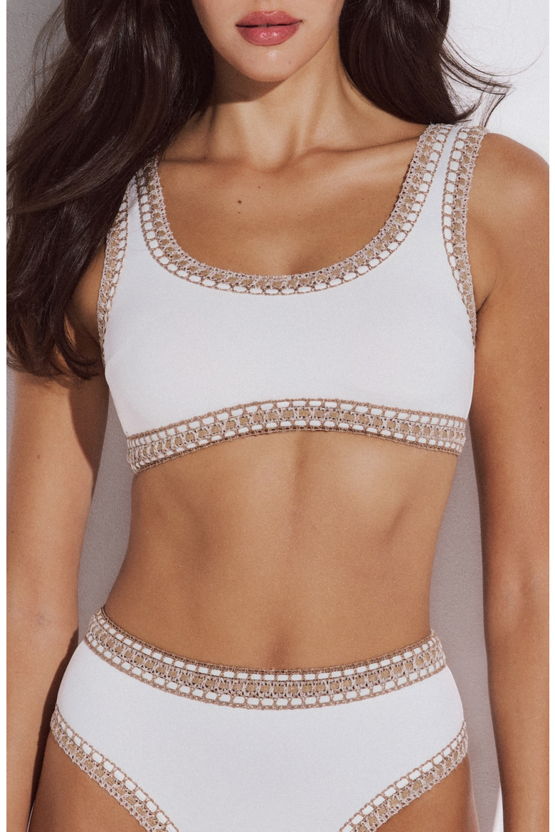 Zoe Bikini Crop Top with Crocheted Border, Main, color, Ivory