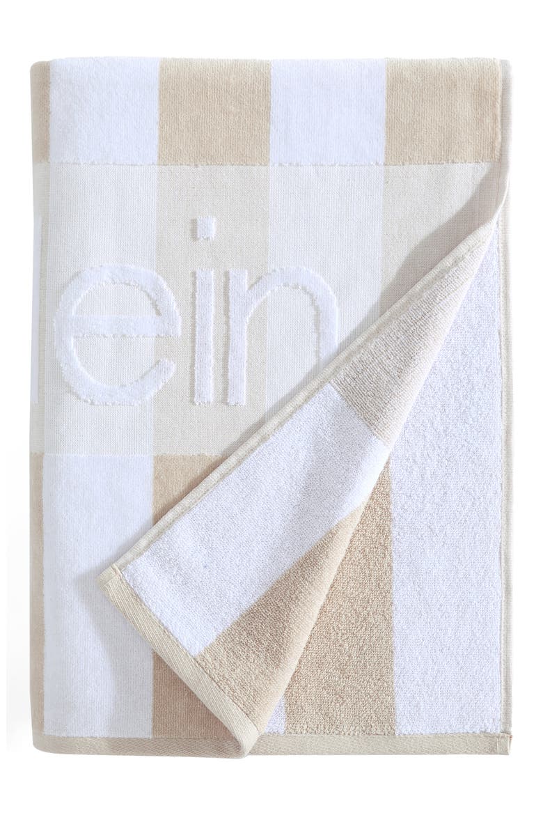 Beach Stripe Logo Towel, Main, color, BEIGE WHITE