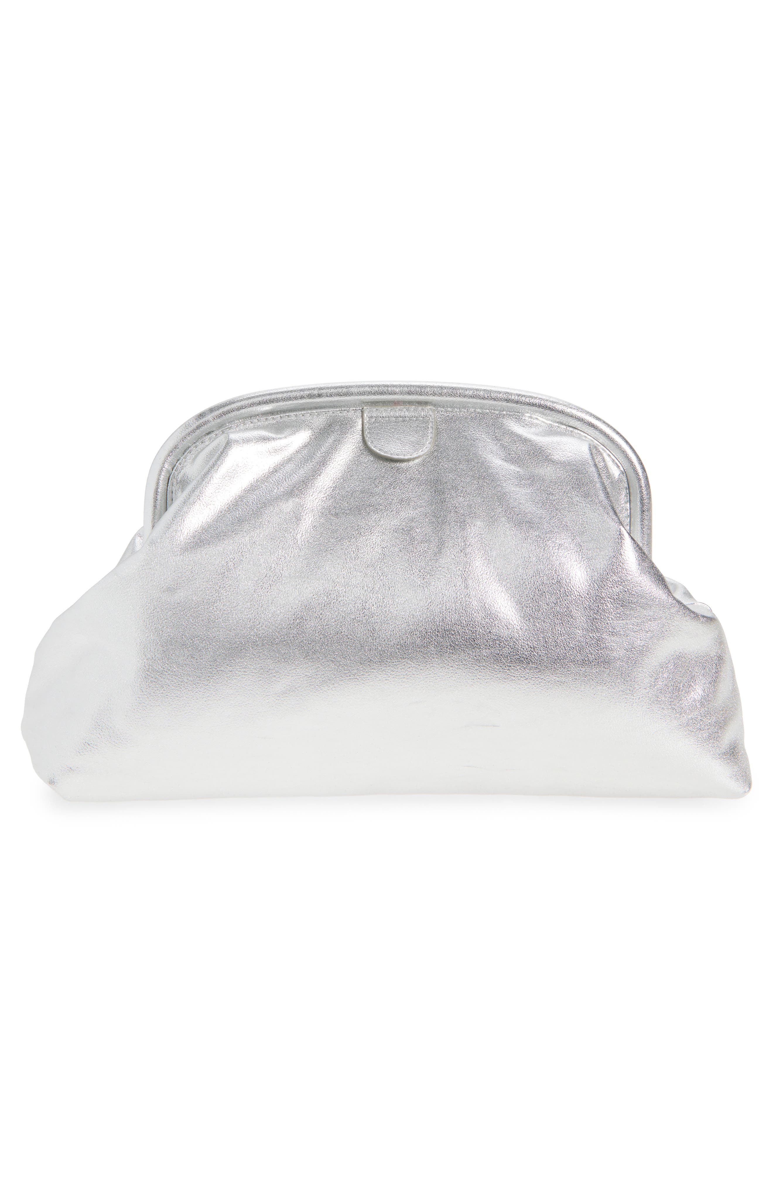 Stella McCartney Falabella Padded Metallic Soft Clutch with Chain, Alternate, color, Silver