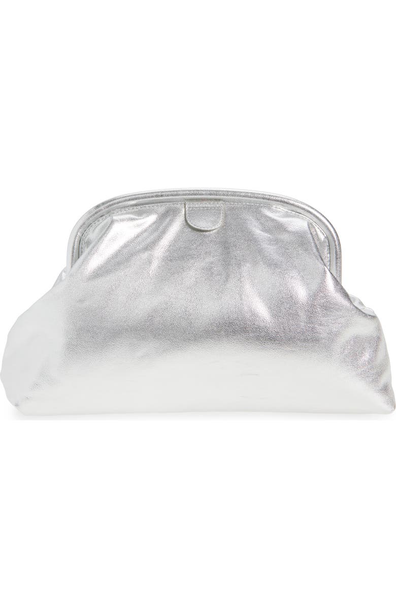 Stella McCartney Falabella Padded Metallic Soft Clutch with Chain, Alternate, color, Silver