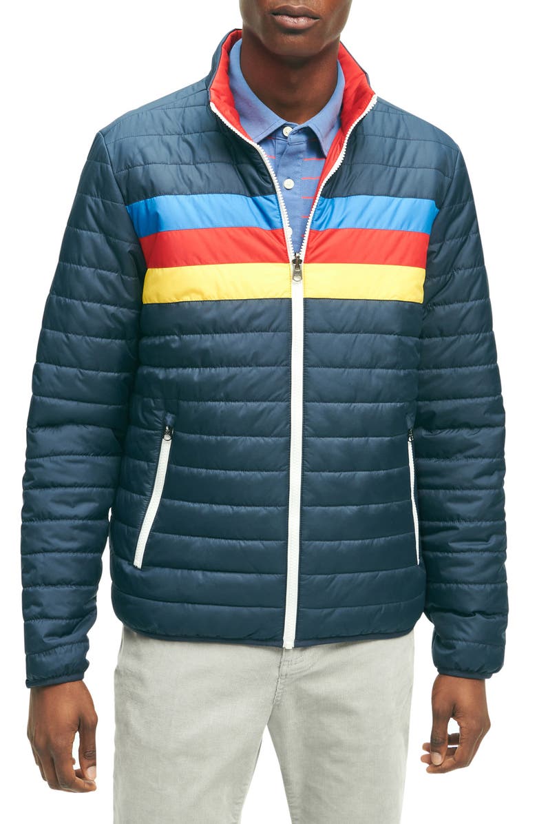 Brooks Brothers Race Stripe Zip-Up Puffer Jacket, Main, color, 