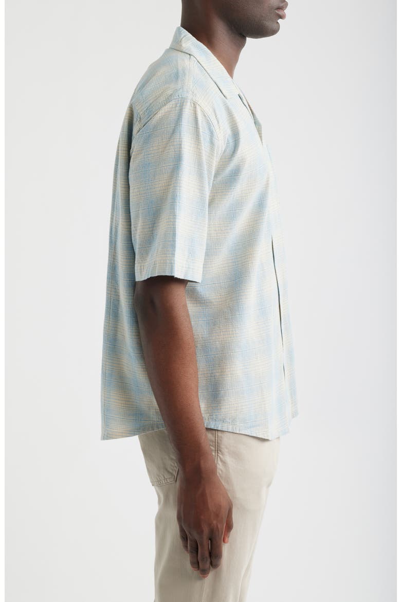 Plaid Short Sleeve Cotton & Linen Camp Shirt, Alternate, color, LIGHT BLUE