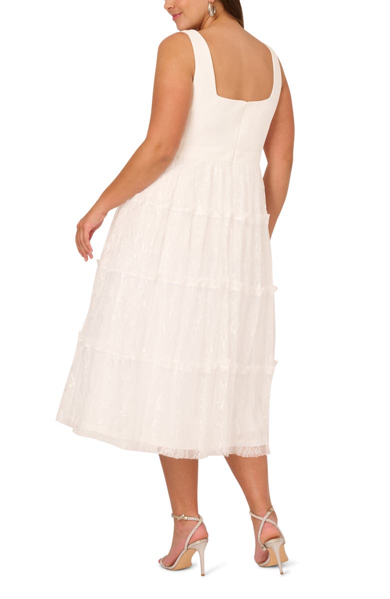 Adrianna Papell Crepe & Lace Cocktail Midi Dress, Alternate, color, 