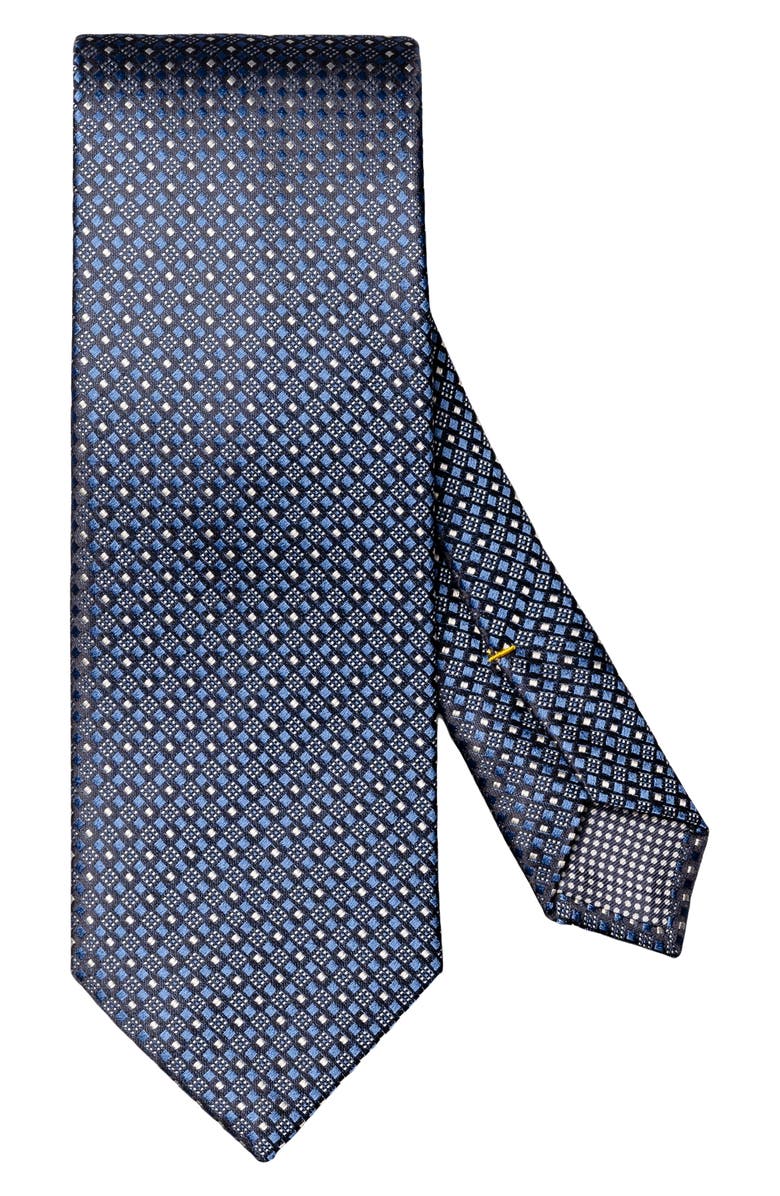 Eton Neat Geometric Pattern Silk Tie, Main, color, Navy