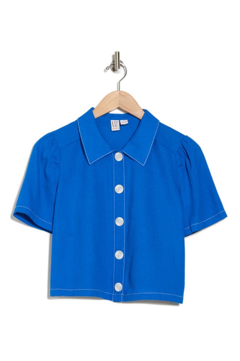 Abby Button Front Short Sleeve Top, Alternate, color, PRINCESS BLUE