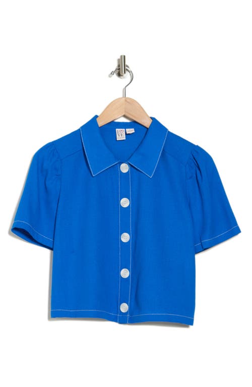 Love By Design Abby Button Front Short Sleeve Top In Princess Blue