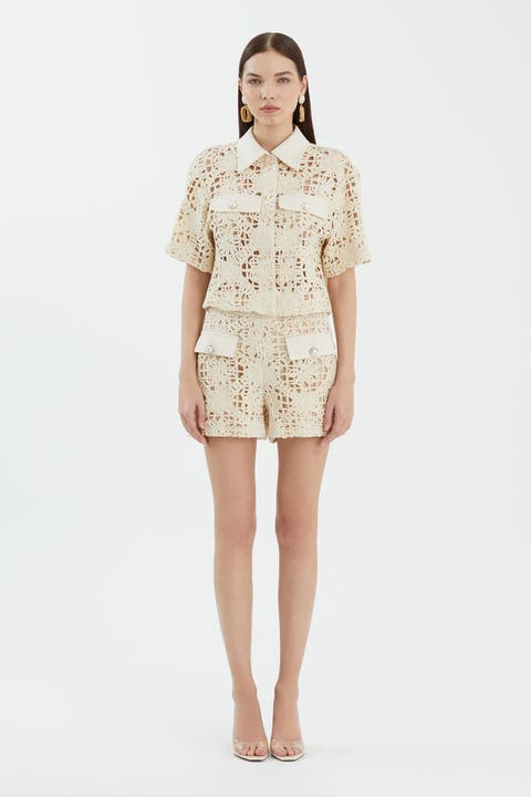 Ecru Button Detail Lace Shirt