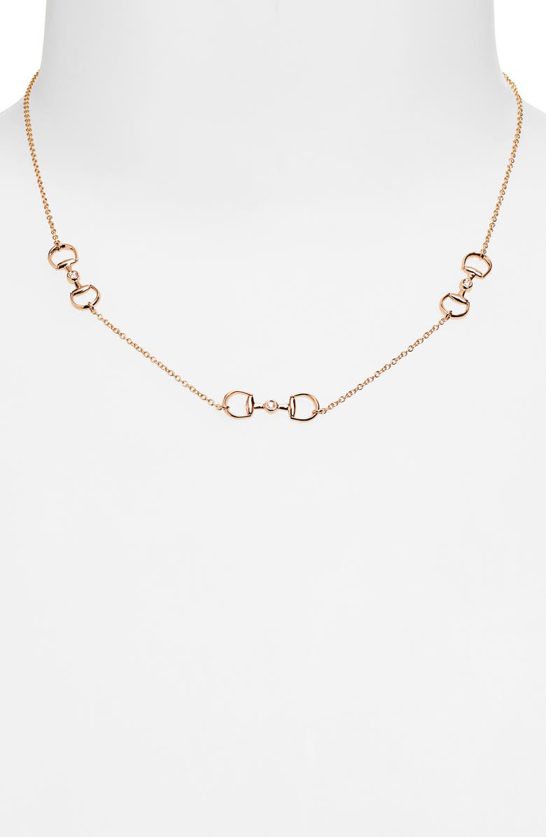 Gucci Diamond Horsebit Station Necklace, Alternate, color, Rose Gold