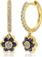 Anita Ko 18k Gold Diamond & Blue Sapphire Flower Huggie Hoop Earrings