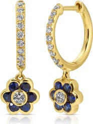 Anita Ko 18k Gold Diamond & Blue Sapphire Flower Huggie Hoop Earrings