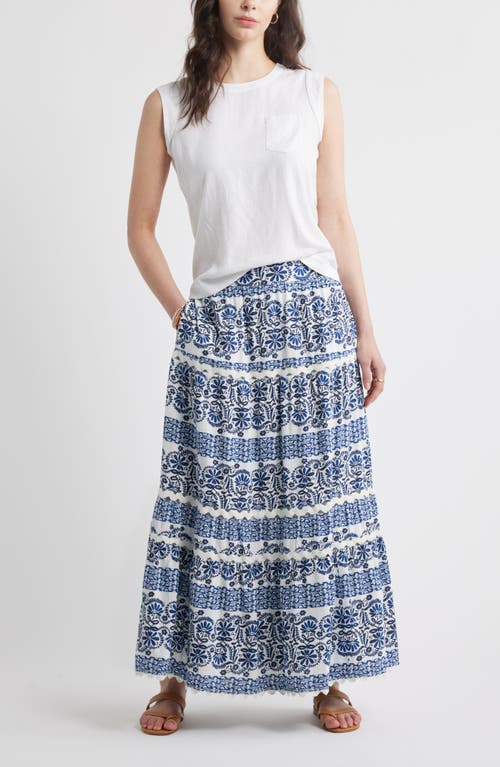 Caslonr Caslon(r) Rickrack Trim Linen Blend Tiered Maxi Skirt