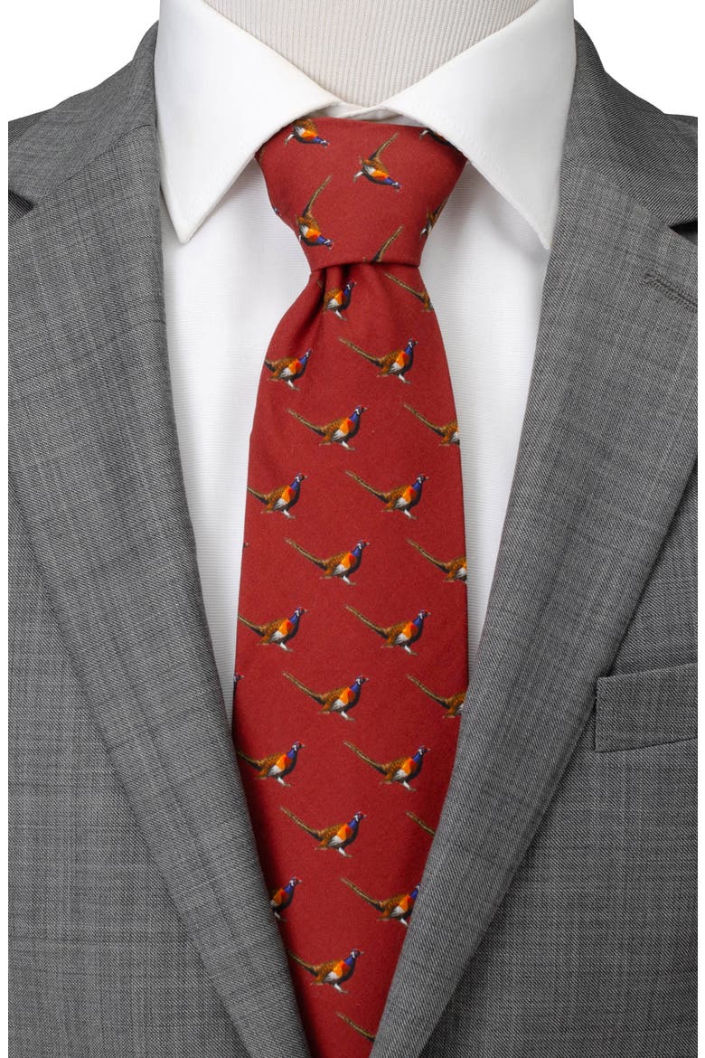 Pheasant Bird Cotton Tie, Alternate, color, MAROON