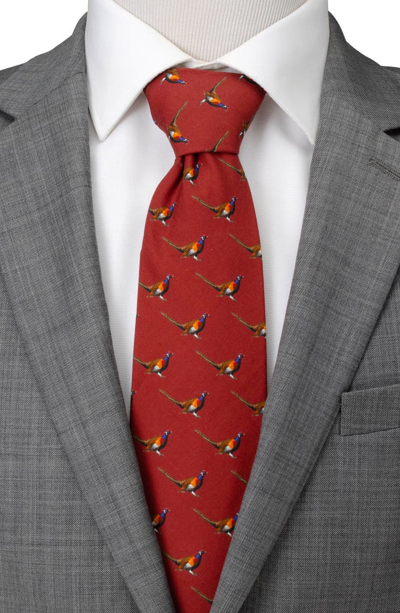 Cufflinks, Inc. Pheasant Bird Cotton Tie, Alternate, color, Maroon