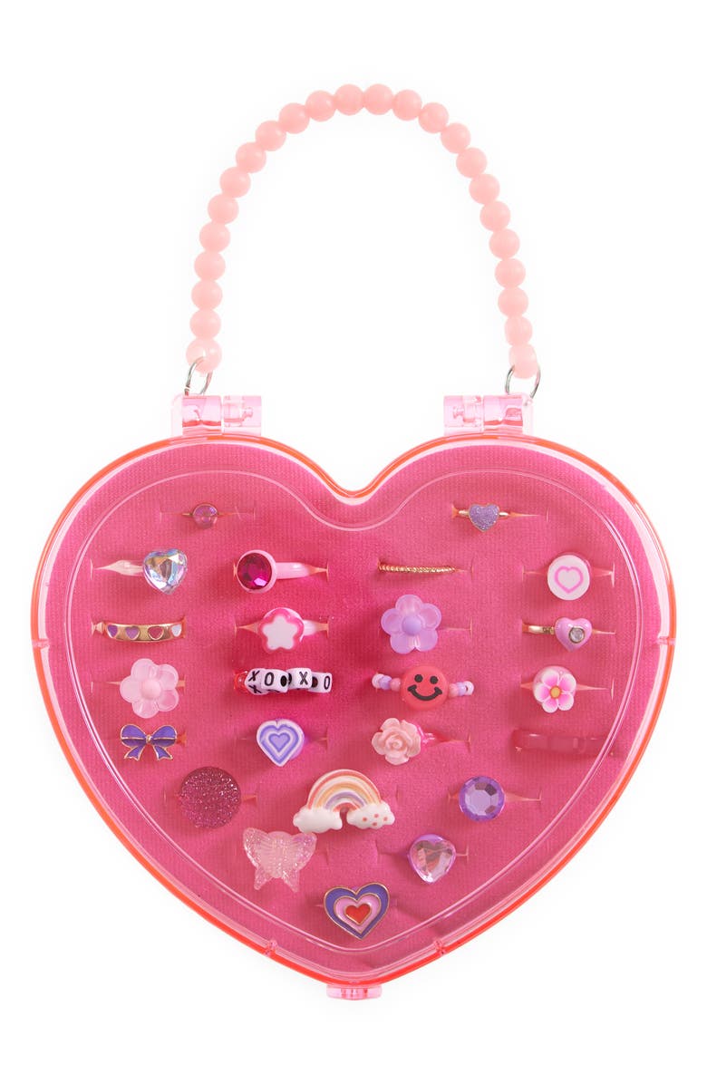 Capelli New York Kids' 24-Piece V-Day Heart Ring Set, Main, color, Pink Multi