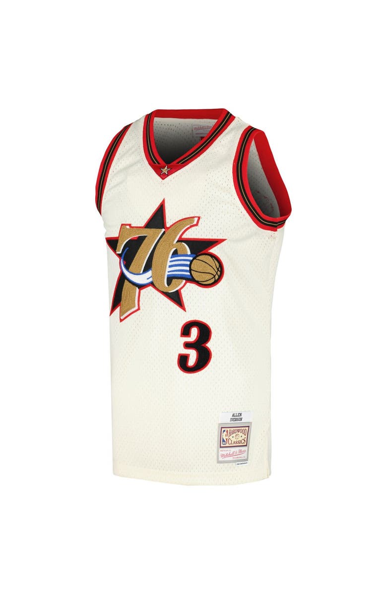 Mitchell & Ness Men's Mitchell & Ness Allen Iverson Cream Philadelphia 76ers Chainstitch Swingman Jersey, Alternate, color, Cream