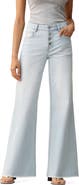 Bayeas Frayed Exposed Button Mid Rise Wide Leg Jeans